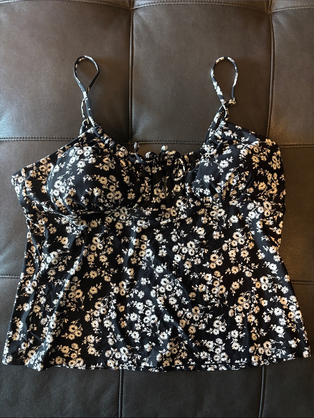 Freshwater Black Floral Swim Tankini with Built-In Cups and Adjustable Straps